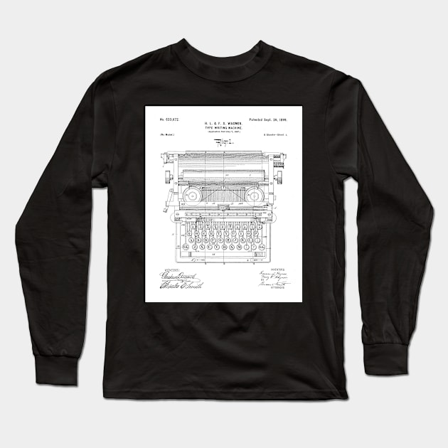 Typewriter Patent - Writer Editor Book Shop Decor Art - White Long Sleeve T-Shirt by patentpress